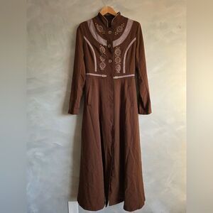 Turkish Brown Coat Style Abaya Embroidered Lightweight Modest 38